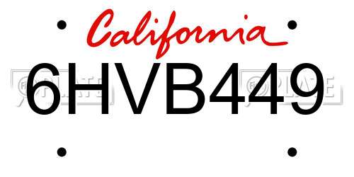 6HVB449 California License Plate