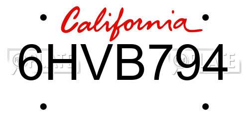 6HVB794 California License Plate