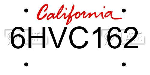6HVC162 California License Plate