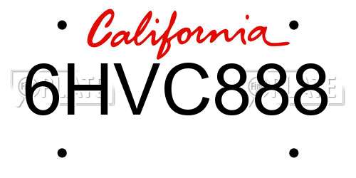 6HVC888 California License Plate