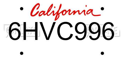 6HVC996 California License Plate
