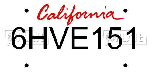 6HVE151 California License Plate