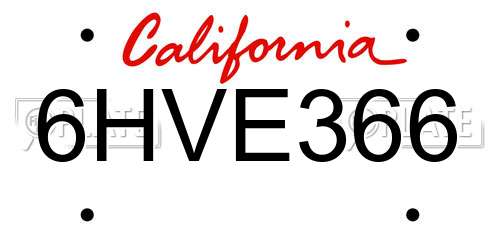 6HVE366 California License Plate