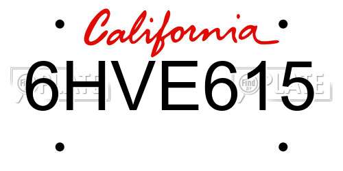 6HVE615 California License Plate