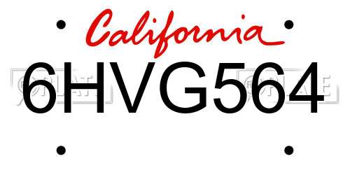 6HVG564 California License Plate