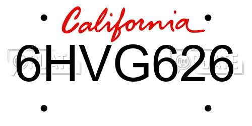 6HVG626 California License Plate