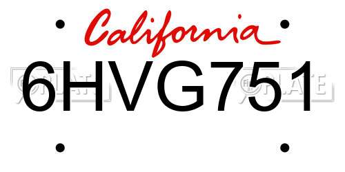 6HVG751 California License Plate