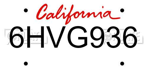 6HVG936 California License Plate