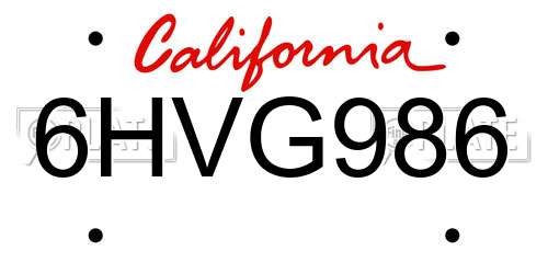 6HVG986 California License Plate