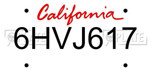 6HVJ617 California License Plate