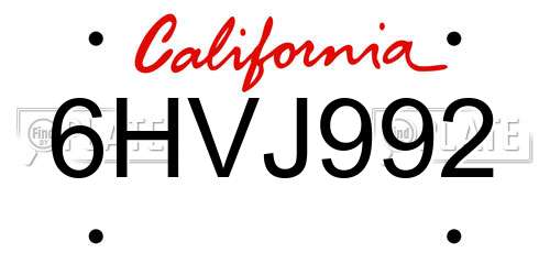6HVJ992 California License Plate