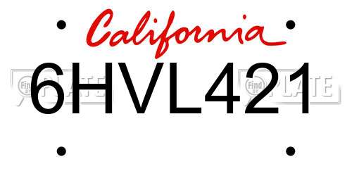 6HVL421 California License Plate
