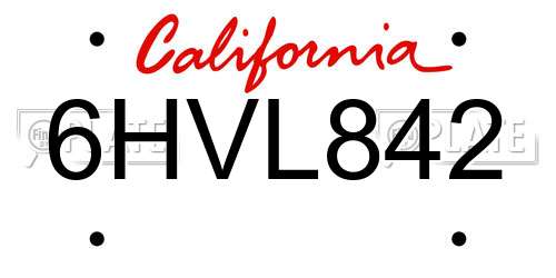 6HVL842 California License Plate