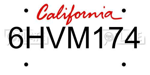 6HVM174 California License Plate