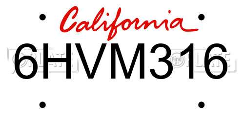 6HVM316 California License Plate