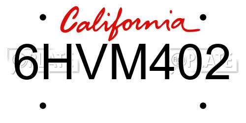 6HVM402 California License Plate