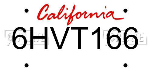 6HVT166 California License Plate