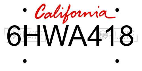 6HWA418 California License Plate
