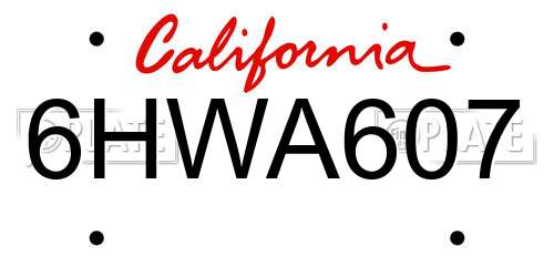 6HWA607 California License Plate