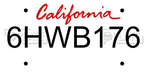 6HWB176 California License Plate