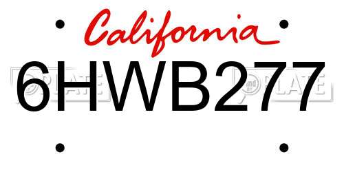 6HWB277 California License Plate
