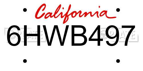 6HWB497 California License Plate