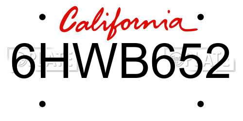 6HWB652 California License Plate