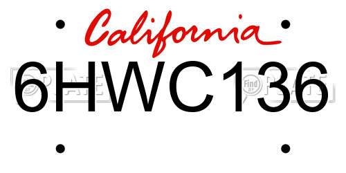 6HWC136 California License Plate