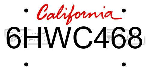 6HWC468 California License Plate