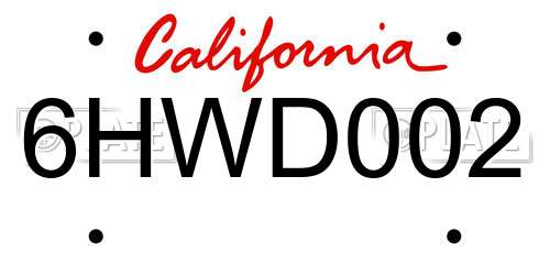6HWD002 California License Plate