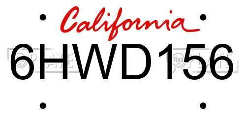 6HWD156 California License Plate