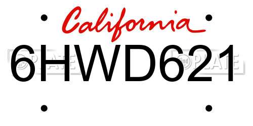 6HWD621 California License Plate