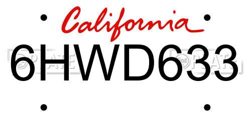 6HWD633 California License Plate
