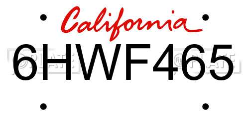 6HWF465 California License Plate
