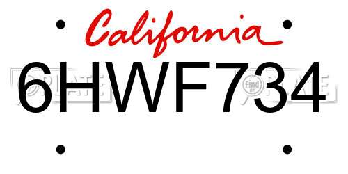 6HWF734 California License Plate