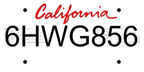 6HWG856 California License Plate