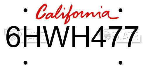 6HWH477 California License Plate