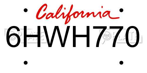 6HWH770 California License Plate