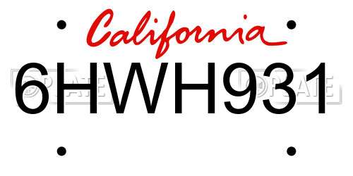 6HWH931 California License Plate