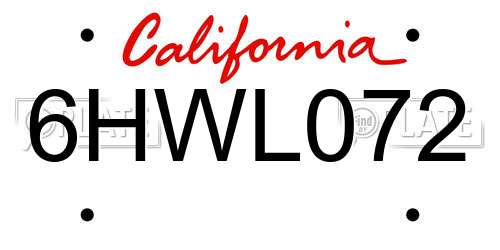6HWL072 California License Plate