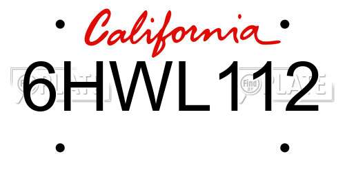 6HWL112 California License Plate