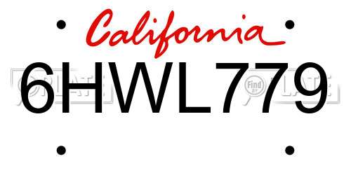 6HWL779 California License Plate