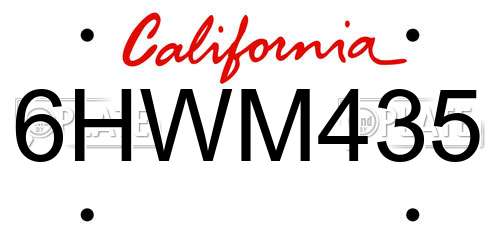 6HWM435 California License Plate