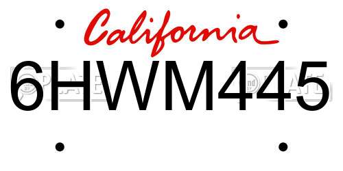 6HWM445 California License Plate