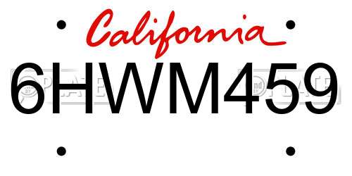 6HWM459 California License Plate