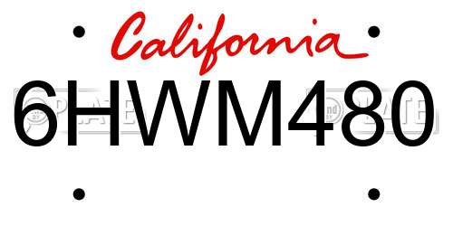 6HWM480 California License Plate
