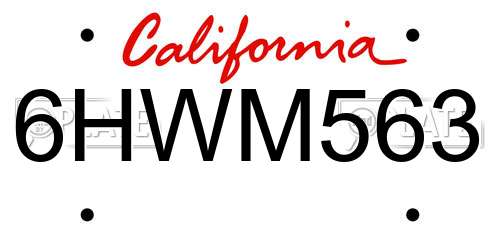 6HWM563 California License Plate