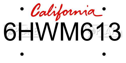 6HWM613 California License Plate