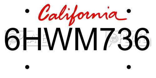 6HWM736 California License Plate