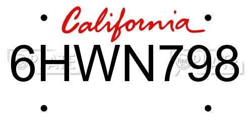6HWN798 California License Plate